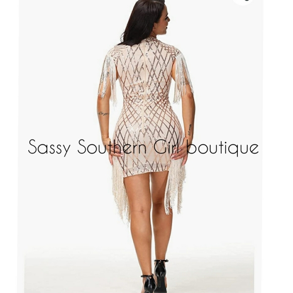 🆕⭐ Champagne Rose Gold sequin fringe mini dress - Picture 4 of 12
